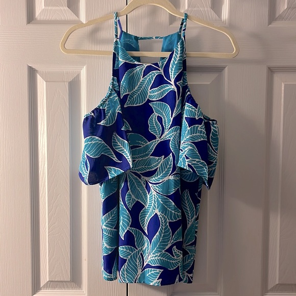 Apt 9 - Spaghetti strap off the shoulder blue floral blouse - Picture 2 of 4